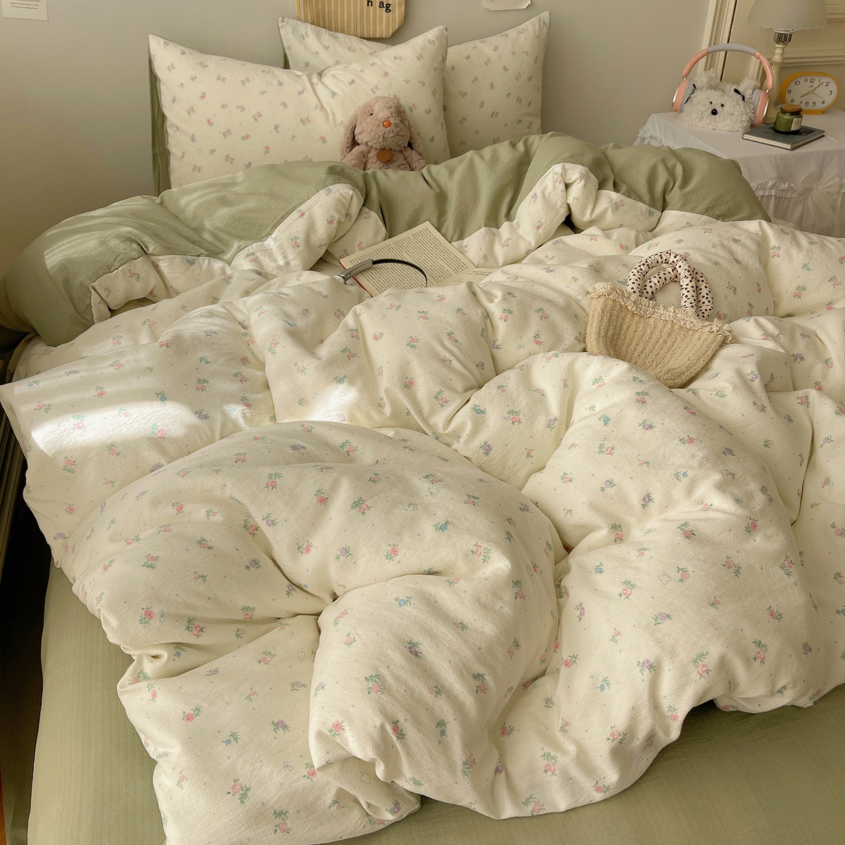 91家纺网 家纺一手货源 找家纺 沐芷 2026 【提供买家秀】简约可爱双层纱四件套床上用品 单被套/四件套 彼岸-初恋