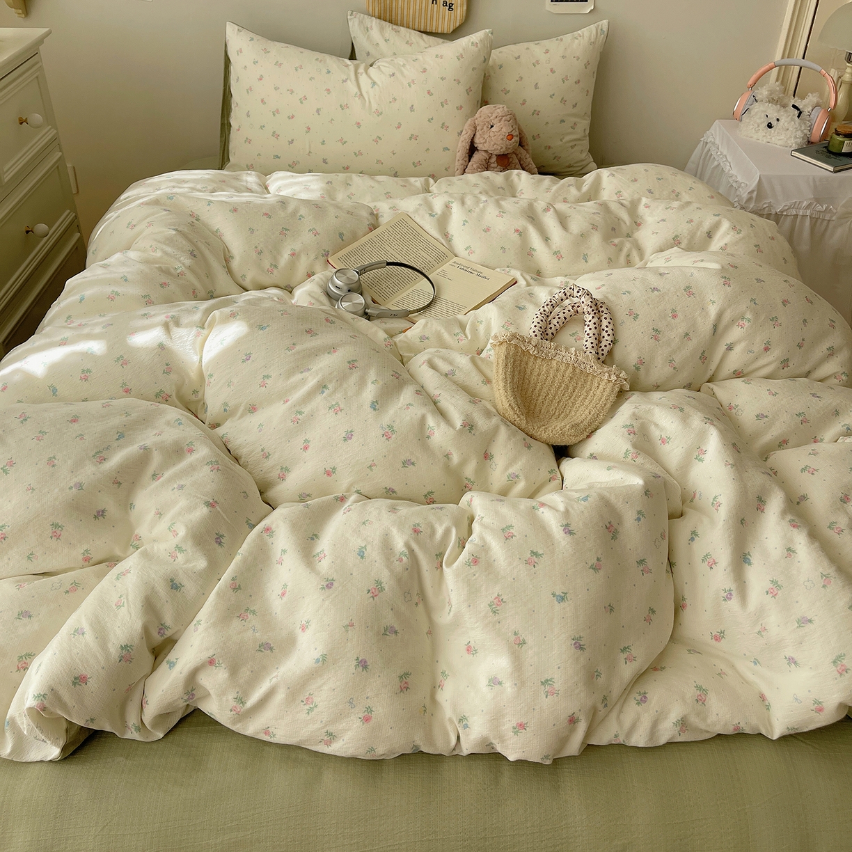 91家纺网 家纺一手货源 找家纺 沐芷 2026 【提供买家秀】简约可爱双层纱四件套床上用品 单被套/四件套 彼岸-初恋