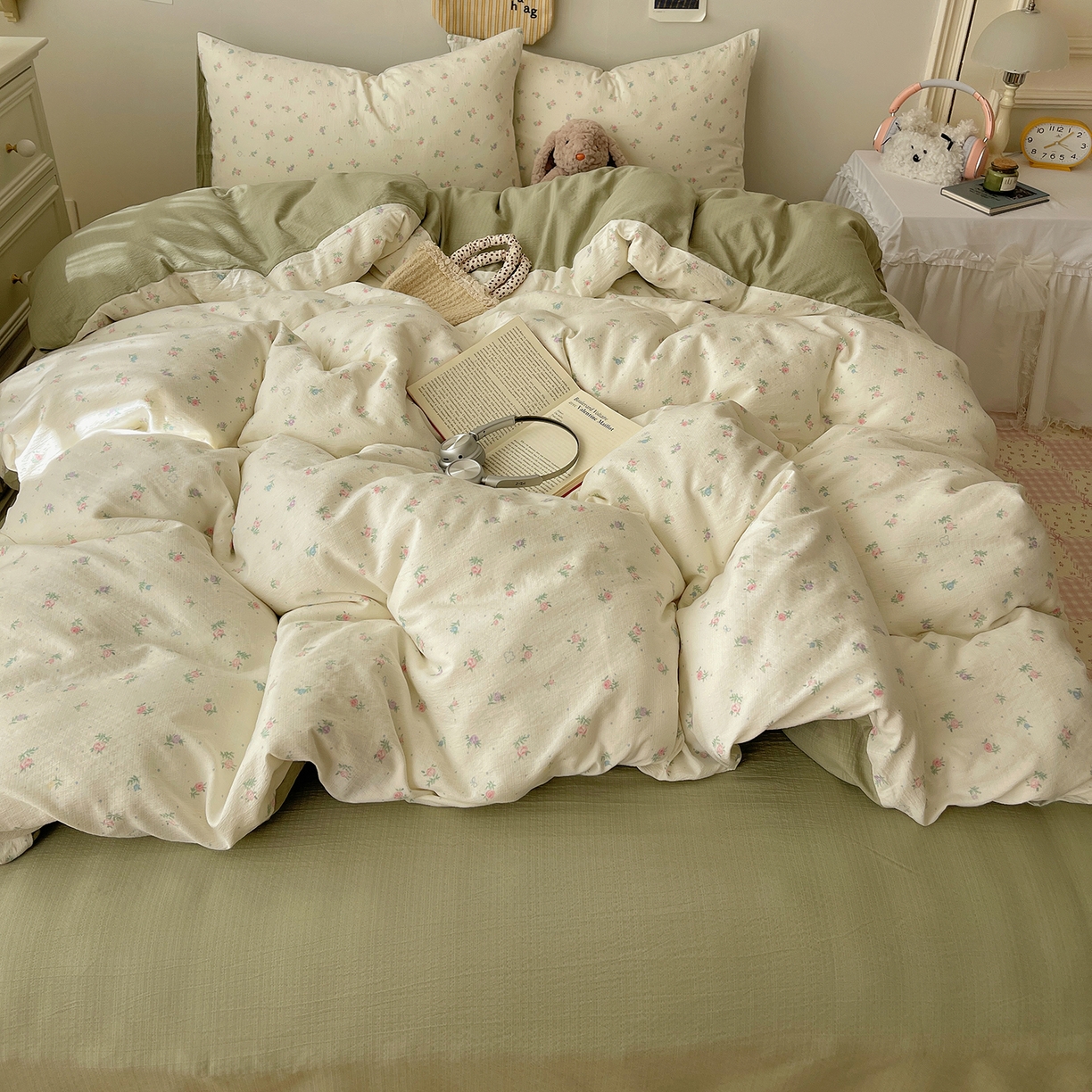 91家纺网 家纺一手货源 找家纺 沐芷 2026 【提供买家秀】简约可爱双层纱四件套床上用品 单被套/四件套 彼岸-初恋