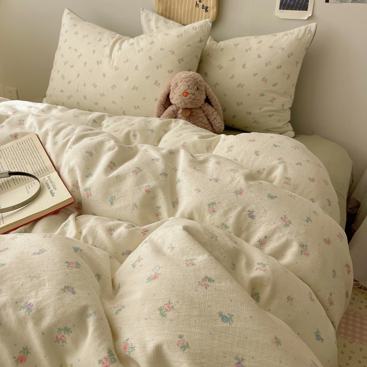 91家纺网 家纺一手货源 找家纺 沐芷 2026 【提供买家秀】简约可爱双层纱四件套床上用品 单被套/四件套 彼岸-初恋