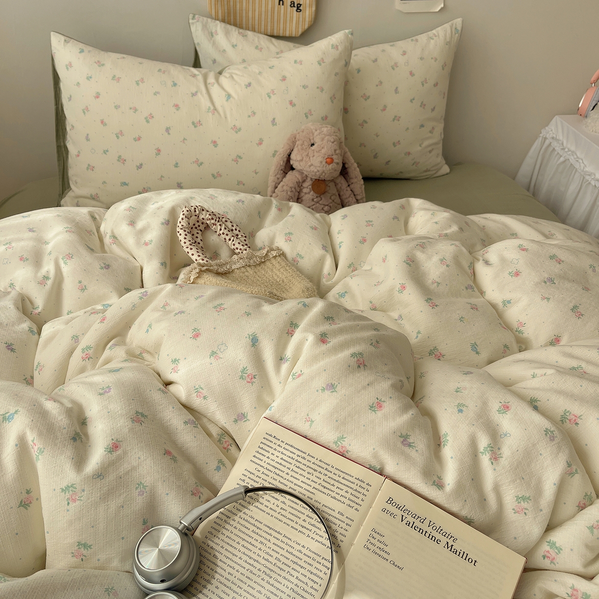 91家纺网 家纺一手货源 找家纺 沐芷 2026 【提供买家秀】简约可爱双层纱四件套床上用品 单被套/四件套 彼岸-初恋