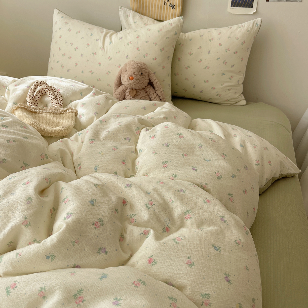 91家纺网 家纺一手货源 找家纺 沐芷 2026 【提供买家秀】简约可爱双层纱四件套床上用品 单被套/四件套 彼岸-初恋