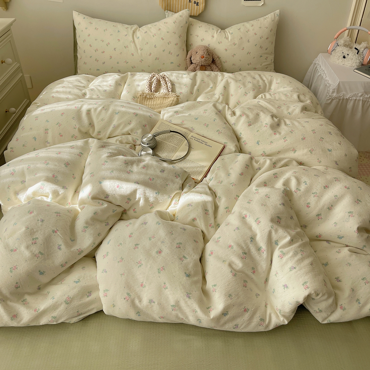 91家纺网 家纺一手货源 找家纺 沐芷 2026 【提供买家秀】简约可爱双层纱四件套床上用品 单被套/四件套 彼岸-初恋