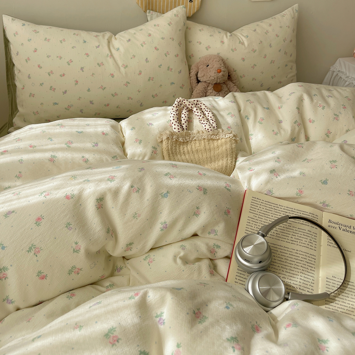 91家纺网 家纺一手货源 找家纺 沐芷 2026 【提供买家秀】简约可爱双层纱四件套床上用品 单被套/四件套 彼岸-初恋