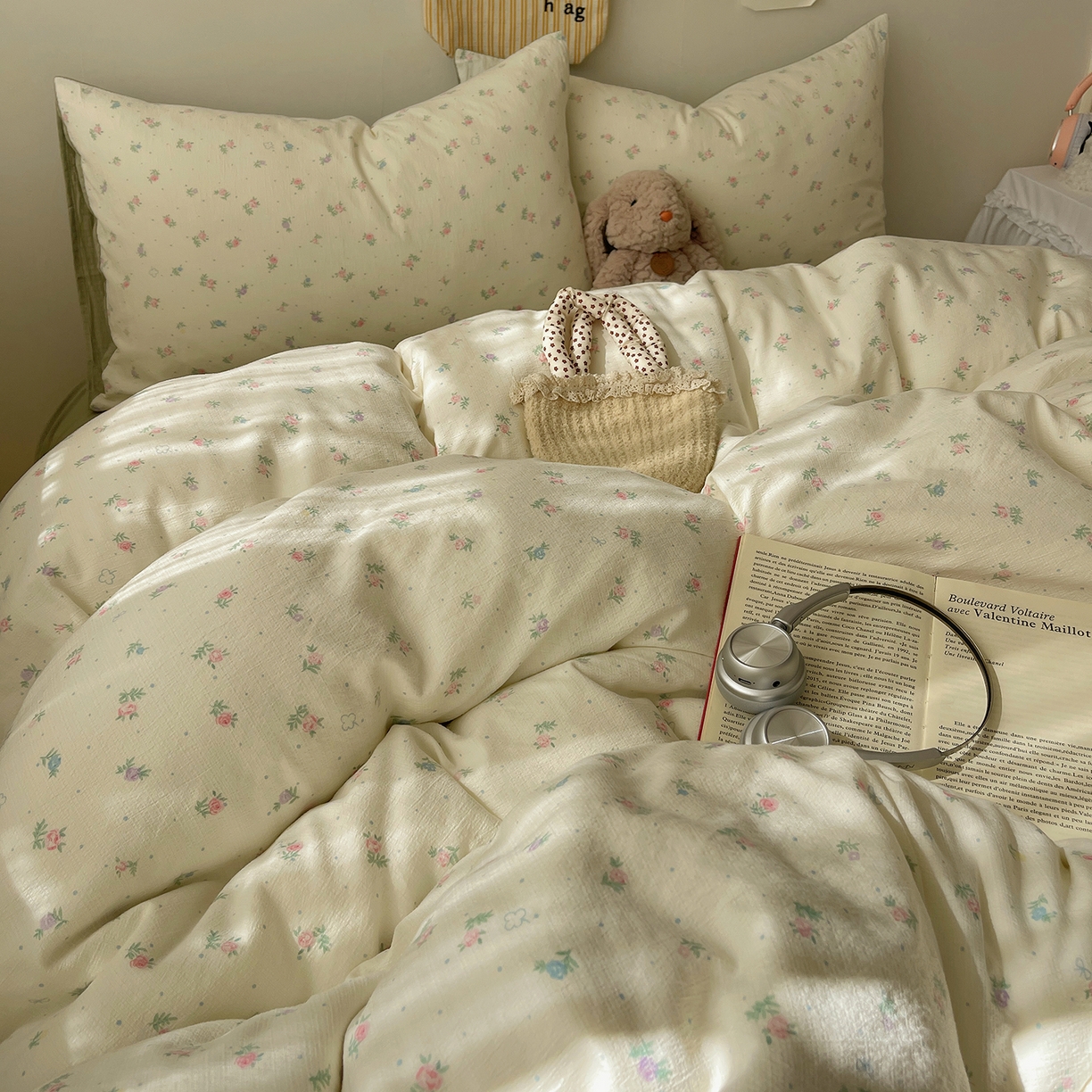 91家纺网 家纺一手货源 找家纺 沐芷 2026 【提供买家秀】简约可爱双层纱四件套床上用品 单被套/四件套 彼岸-初恋