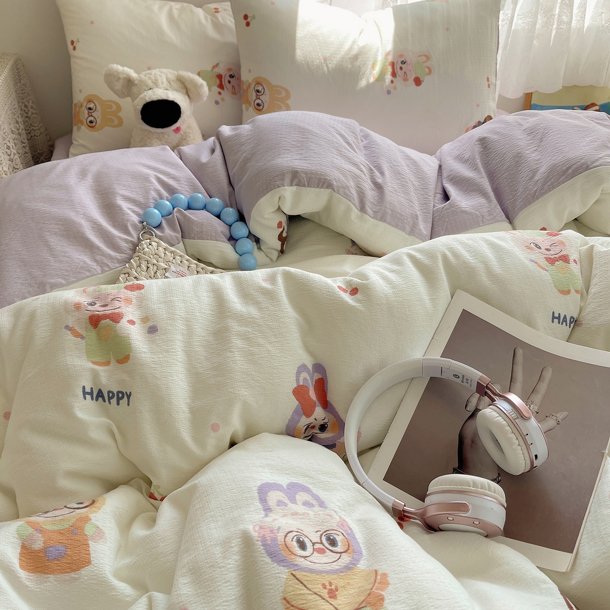 91家纺网 家纺一手货源 找家纺 沐芷 2026 【提供买家秀】简约可爱双层纱四件套床上用品 单被套/四件套 彼岸-拉布大王