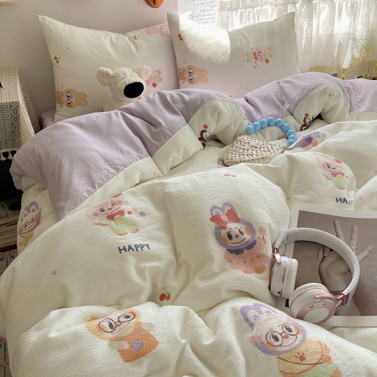 91家纺网 家纺一手货源 找家纺 沐芷 2026 【提供买家秀】简约可爱双层纱四件套床上用品 单被套/四件套 彼岸-拉布大王