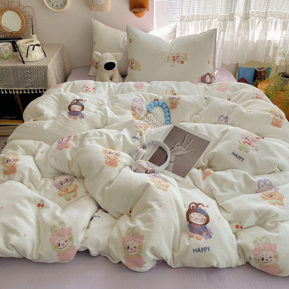 91家纺网 家纺一手货源 找家纺 沐芷 2026 【提供买家秀】简约可爱双层纱四件套床上用品 单被套/四件套 彼岸-拉布大王