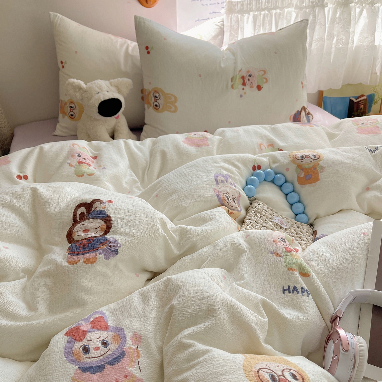 91家纺网 家纺一手货源 找家纺 沐芷 2026 【提供买家秀】简约可爱双层纱四件套床上用品 单被套/四件套 彼岸-拉布大王