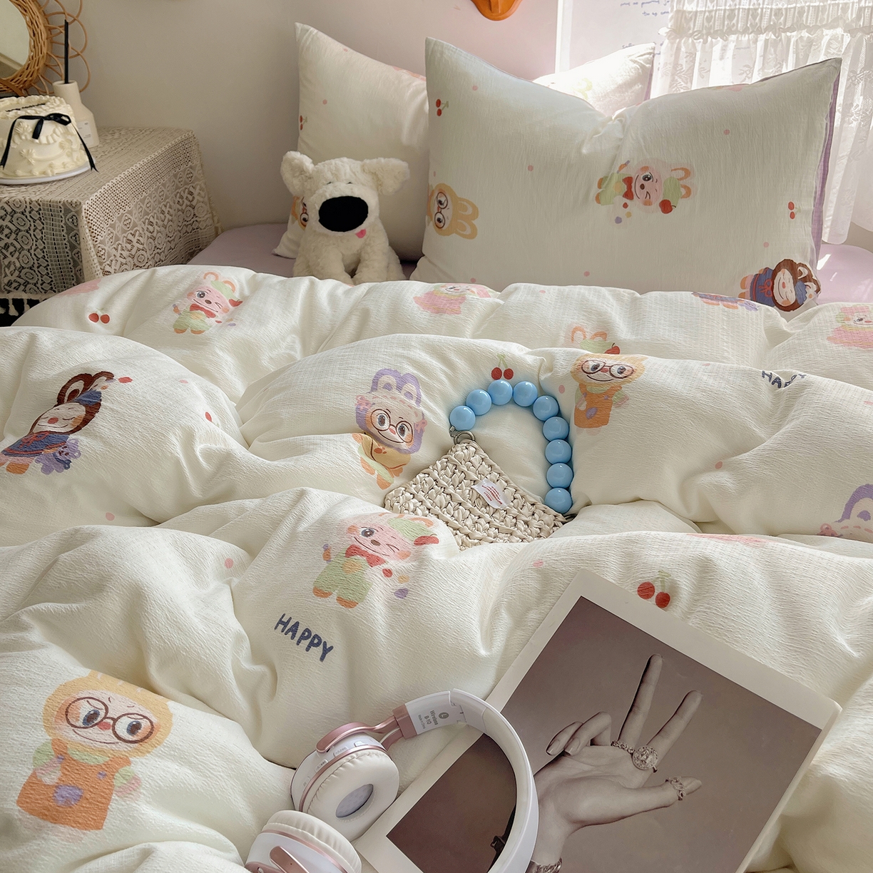 91家纺网 家纺一手货源 找家纺 沐芷 2026 【提供买家秀】简约可爱双层纱四件套床上用品 单被套/四件套 彼岸-拉布大王