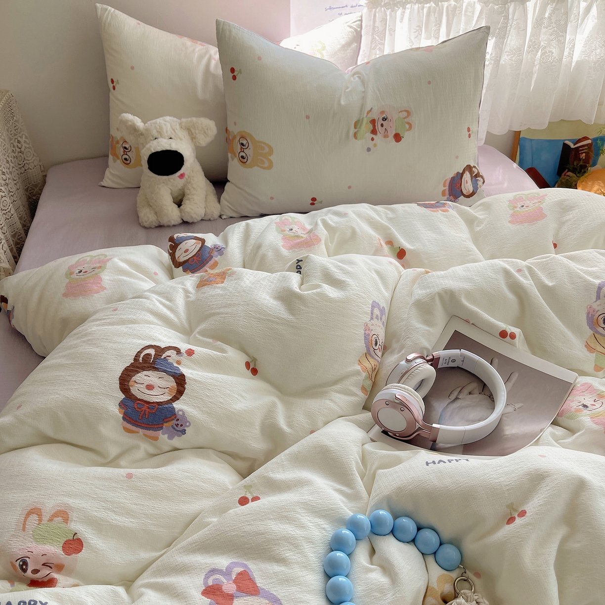 91家纺网 家纺一手货源 找家纺 沐芷 2026 【提供买家秀】简约可爱双层纱四件套床上用品 单被套/四件套 彼岸-拉布大王