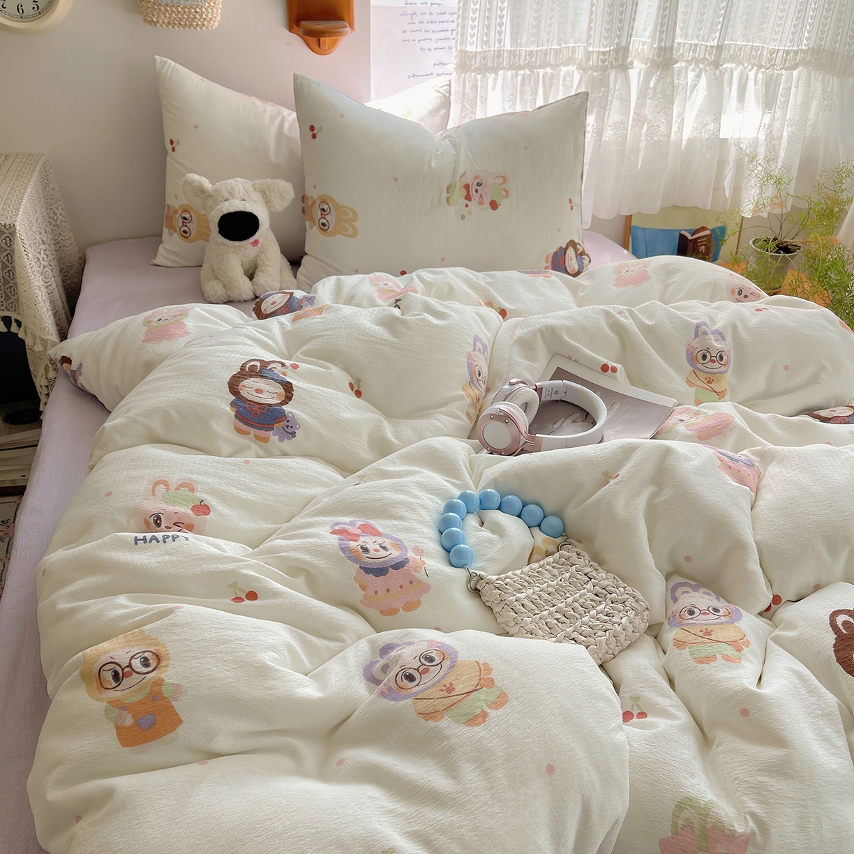 91家纺网 家纺一手货源 找家纺 沐芷 2026 【提供买家秀】简约可爱双层纱四件套床上用品 单被套/四件套 彼岸-拉布大王