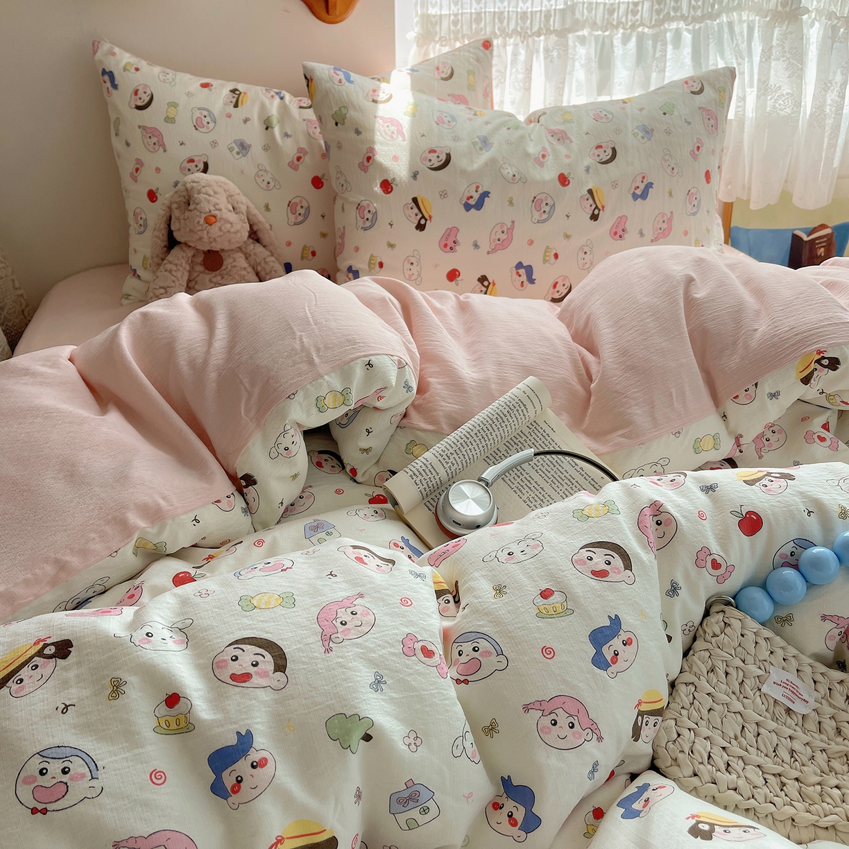 91家纺网 家纺一手货源 找家纺 沐芷 2026 【提供买家秀】简约可爱双层纱四件套床上用品 单被套/四件套 彼岸-蜡笔没有新