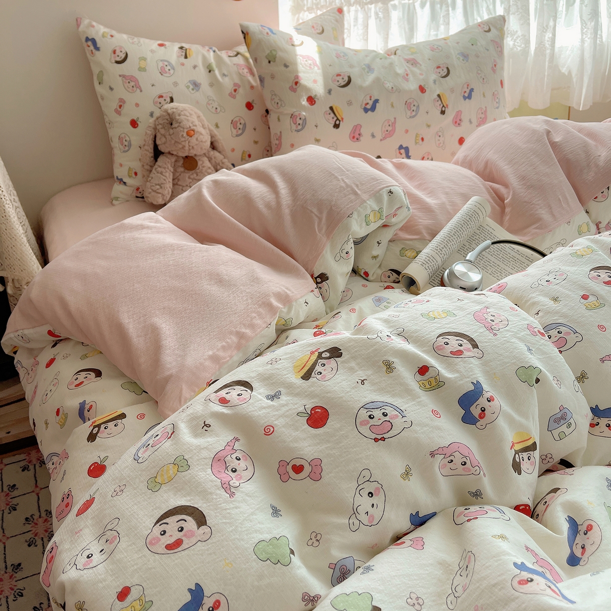 91家纺网 家纺一手货源 找家纺 沐芷 2026 【提供买家秀】简约可爱双层纱四件套床上用品 单被套/四件套 彼岸-蜡笔没有新