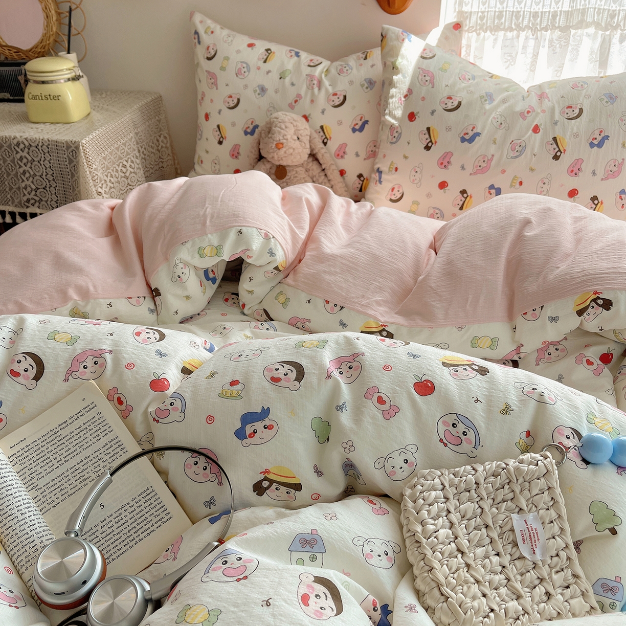 91家纺网 家纺一手货源 找家纺 沐芷 2026 【提供买家秀】简约可爱双层纱四件套床上用品 单被套/四件套 彼岸-蜡笔没有新