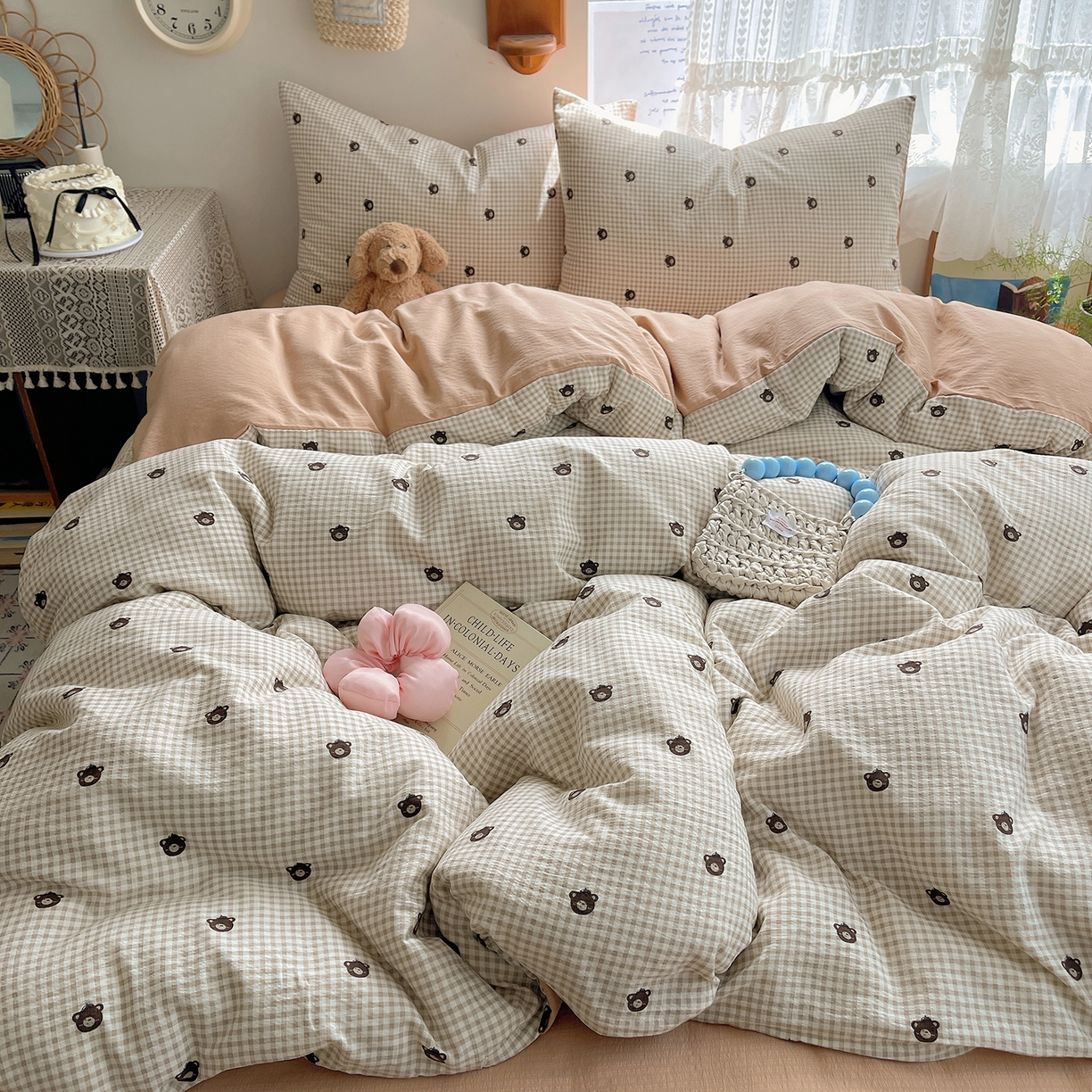 91家纺网 家纺一手货源 找家纺 沐芷 2026 【提供买家秀】简约可爱双层纱四件套床上用品 单被套/四件套 彼岸-罗格先生