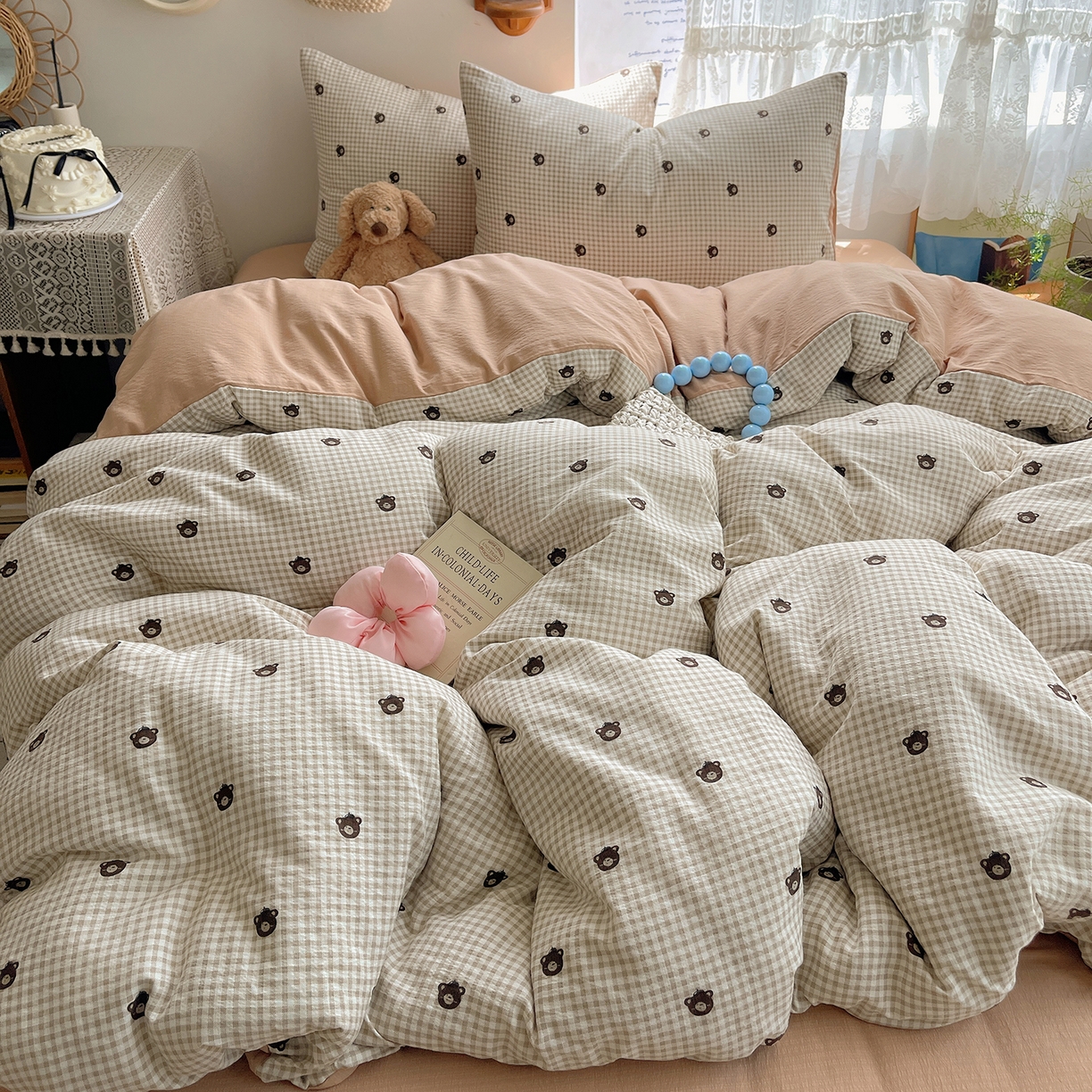 91家纺网 家纺一手货源 找家纺 沐芷 2026 【提供买家秀】简约可爱双层纱四件套床上用品 单被套/四件套 彼岸-罗格先生