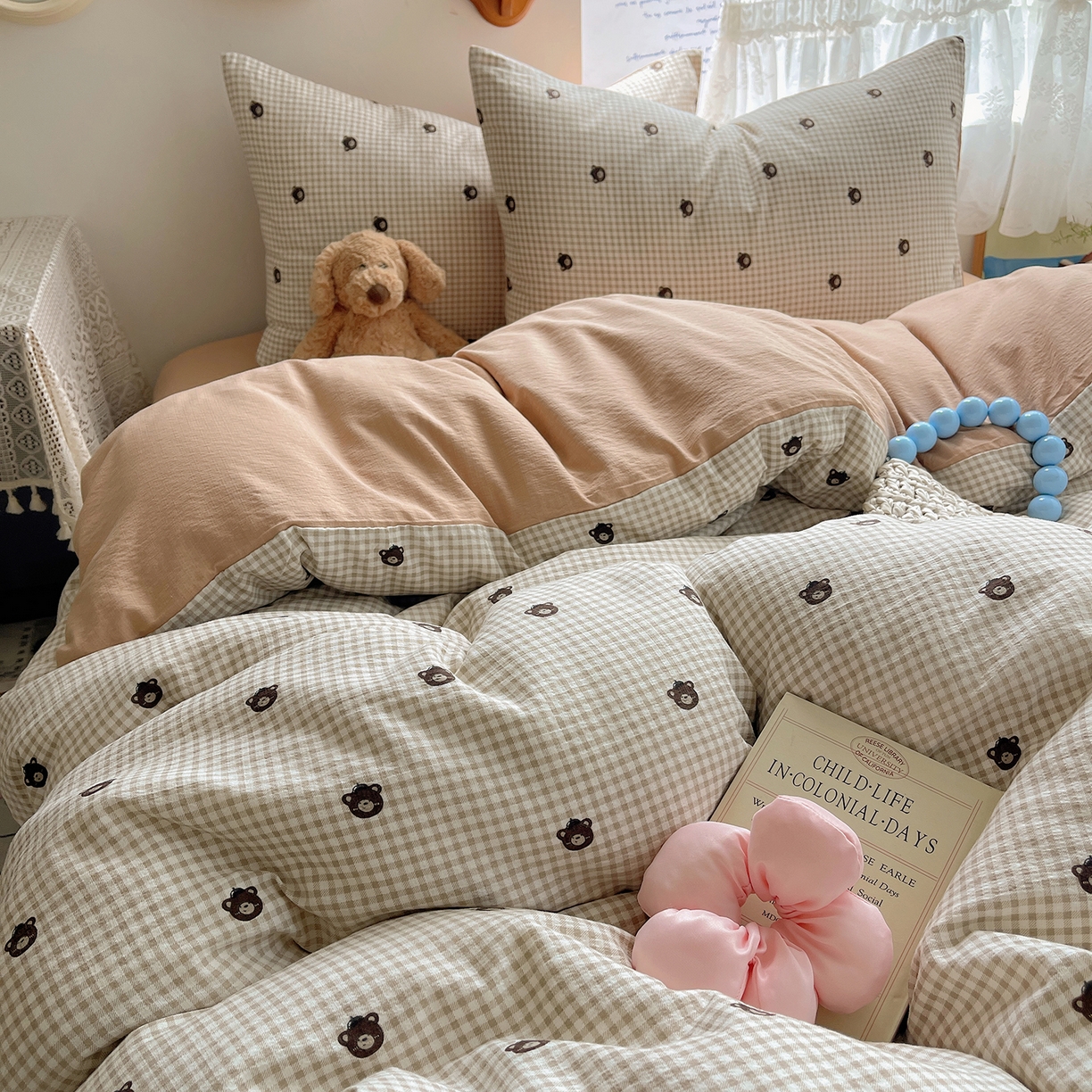 91家纺网 家纺一手货源 找家纺 沐芷 2026 【提供买家秀】简约可爱双层纱四件套床上用品 单被套/四件套 彼岸-罗格先生