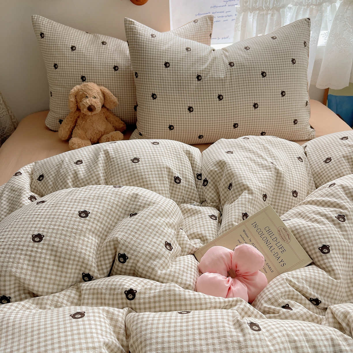 91家纺网 家纺一手货源 找家纺 沐芷 2026 【提供买家秀】简约可爱双层纱四件套床上用品 单被套/四件套 彼岸-罗格先生