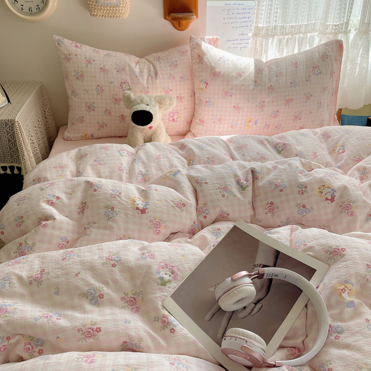 91家纺网 家纺一手货源 找家纺 沐芷 2026 【提供买家秀】简约可爱双层纱四件套床上用品 单被套/四件套 彼岸-萌主后花园