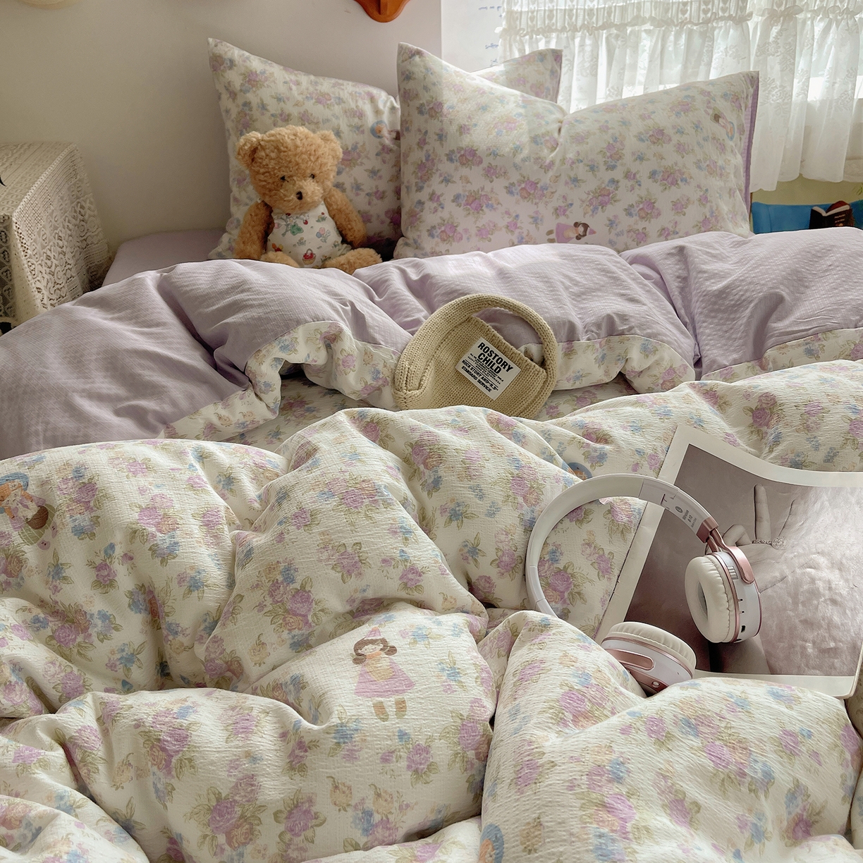 91家纺网 家纺一手货源 找家纺 沐芷 2026 【提供买家秀】简约可爱双层纱四件套床上用品 单被套/四件套 彼岸-梦镜之间