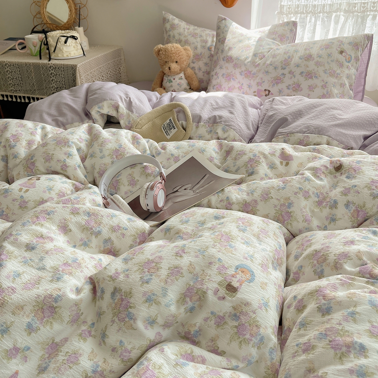 91家纺网 家纺一手货源 找家纺 沐芷 2026 【提供买家秀】简约可爱双层纱四件套床上用品 单被套/四件套 彼岸-梦镜之间