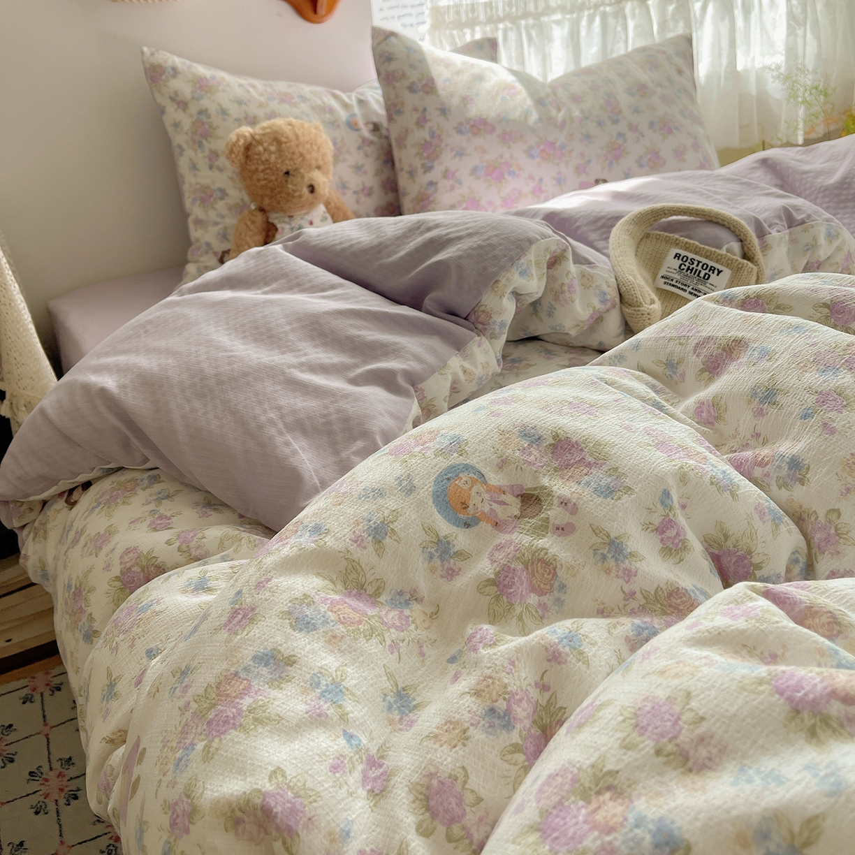 91家纺网 家纺一手货源 找家纺 沐芷 2026 【提供买家秀】简约可爱双层纱四件套床上用品 单被套/四件套 彼岸-梦镜之间