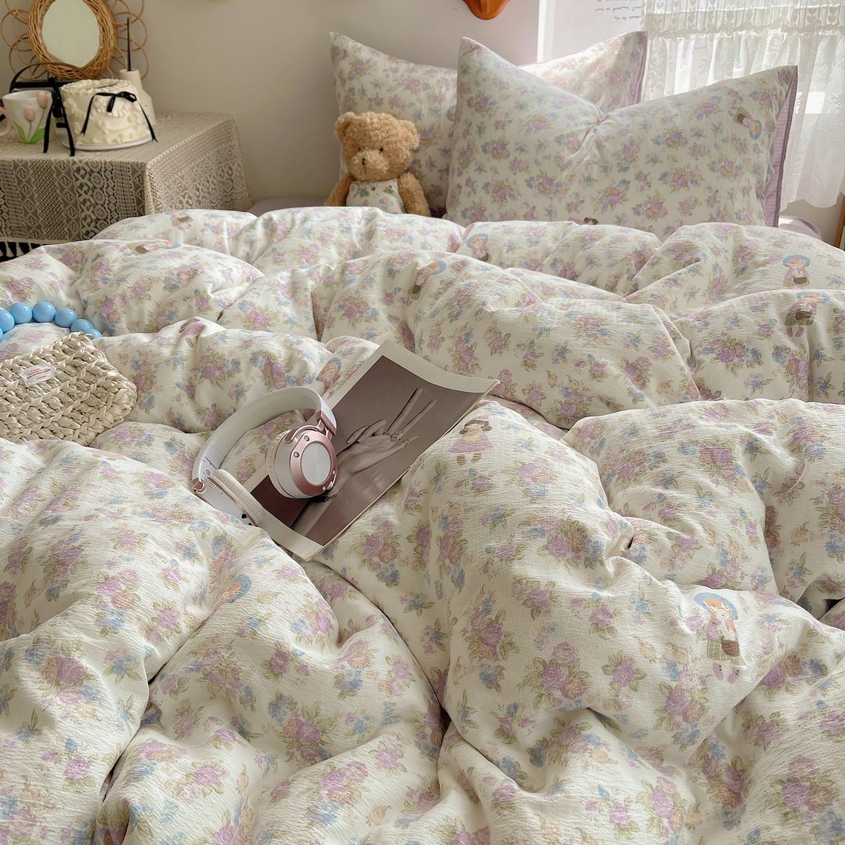 91家纺网 家纺一手货源 找家纺 沐芷 2026 【提供买家秀】简约可爱双层纱四件套床上用品 单被套/四件套 彼岸-梦镜之间