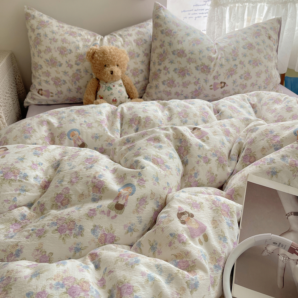 91家纺网 家纺一手货源 找家纺 沐芷 2026 【提供买家秀】简约可爱双层纱四件套床上用品 单被套/四件套 彼岸-梦镜之间