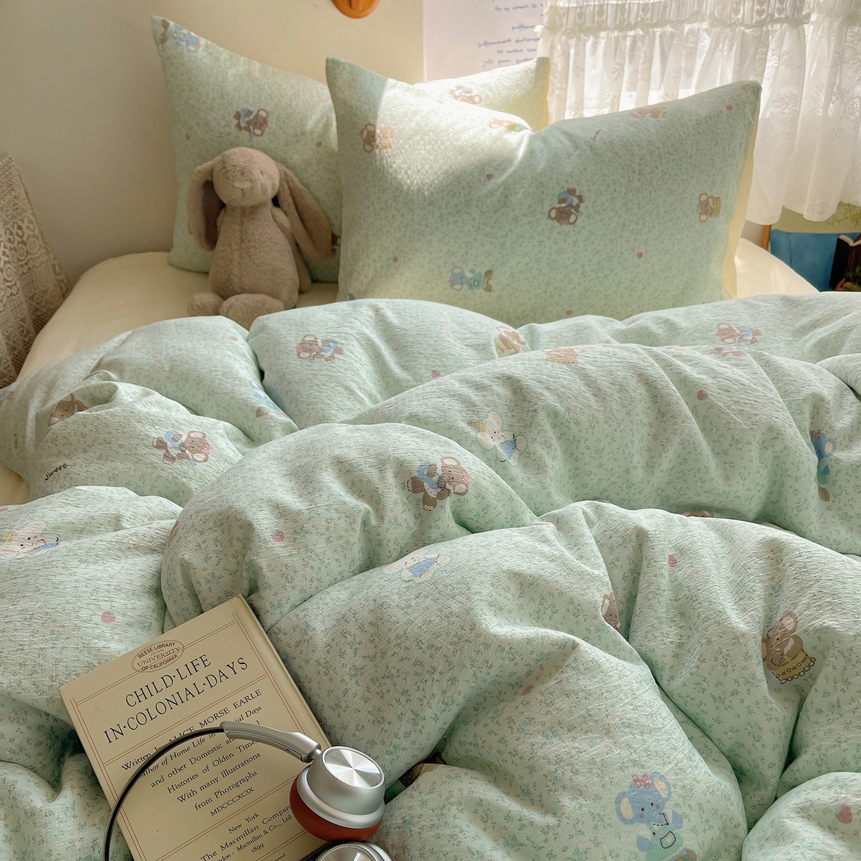 91家纺网 家纺一手货源 找家纺 沐芷 2026 【提供买家秀】简约可爱双层纱四件套床上用品 单被套/四件套 彼岸-少女象