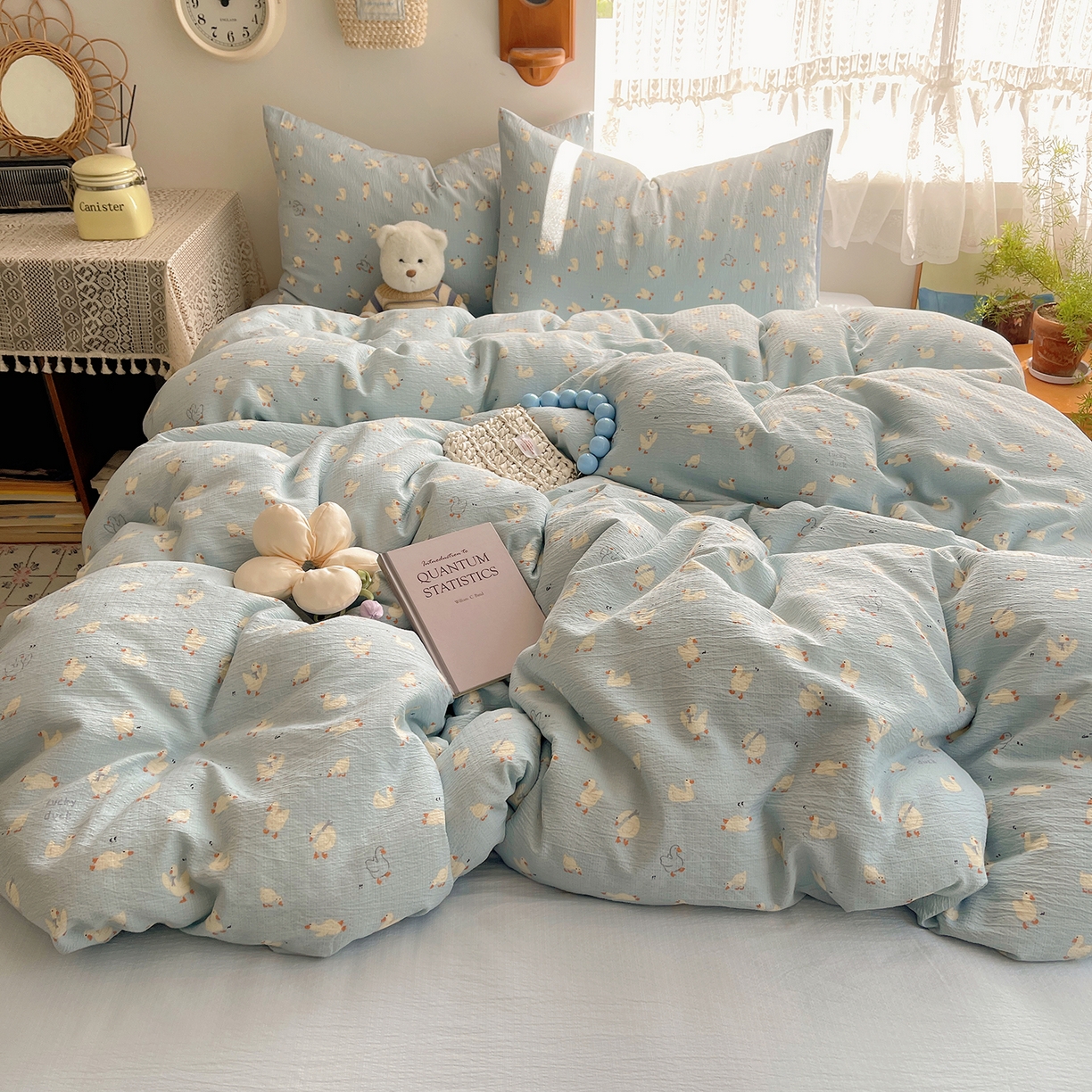 91家纺网 家纺一手货源 找家纺 沐芷 2026 【提供买家秀】简约可爱双层纱四件套床上用品 单被套/四件套 彼岸-项天歌