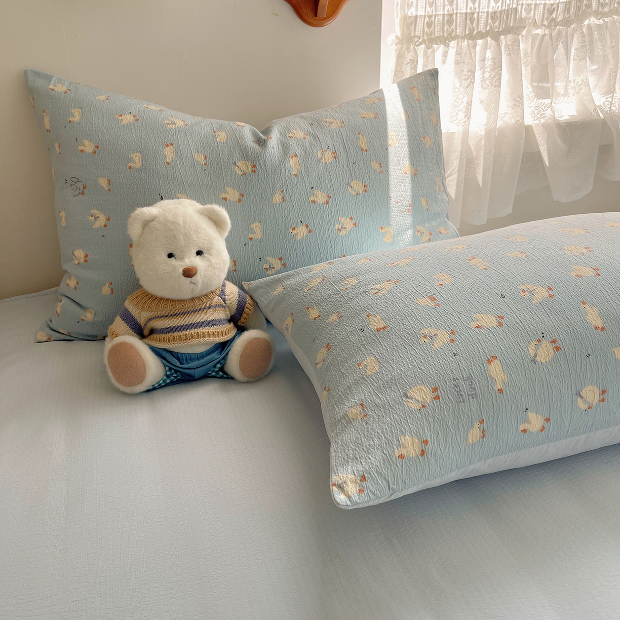 91家纺网 家纺一手货源 找家纺 沐芷 2026 【提供买家秀】简约可爱双层纱四件套床上用品 单被套/四件套 彼岸-项天歌