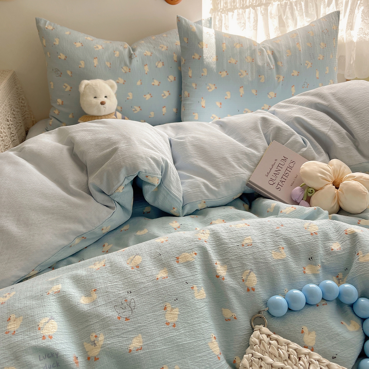 91家纺网 家纺一手货源 找家纺 沐芷 2026 【提供买家秀】简约可爱双层纱四件套床上用品 单被套/四件套 彼岸-项天歌