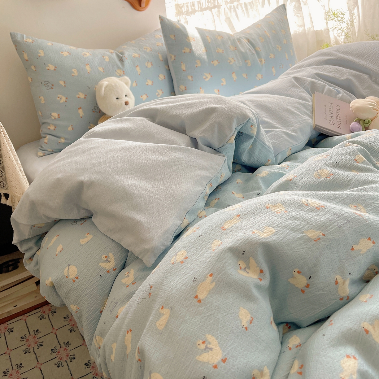 91家纺网 家纺一手货源 找家纺 沐芷 2026 【提供买家秀】简约可爱双层纱四件套床上用品 单被套/四件套 彼岸-项天歌