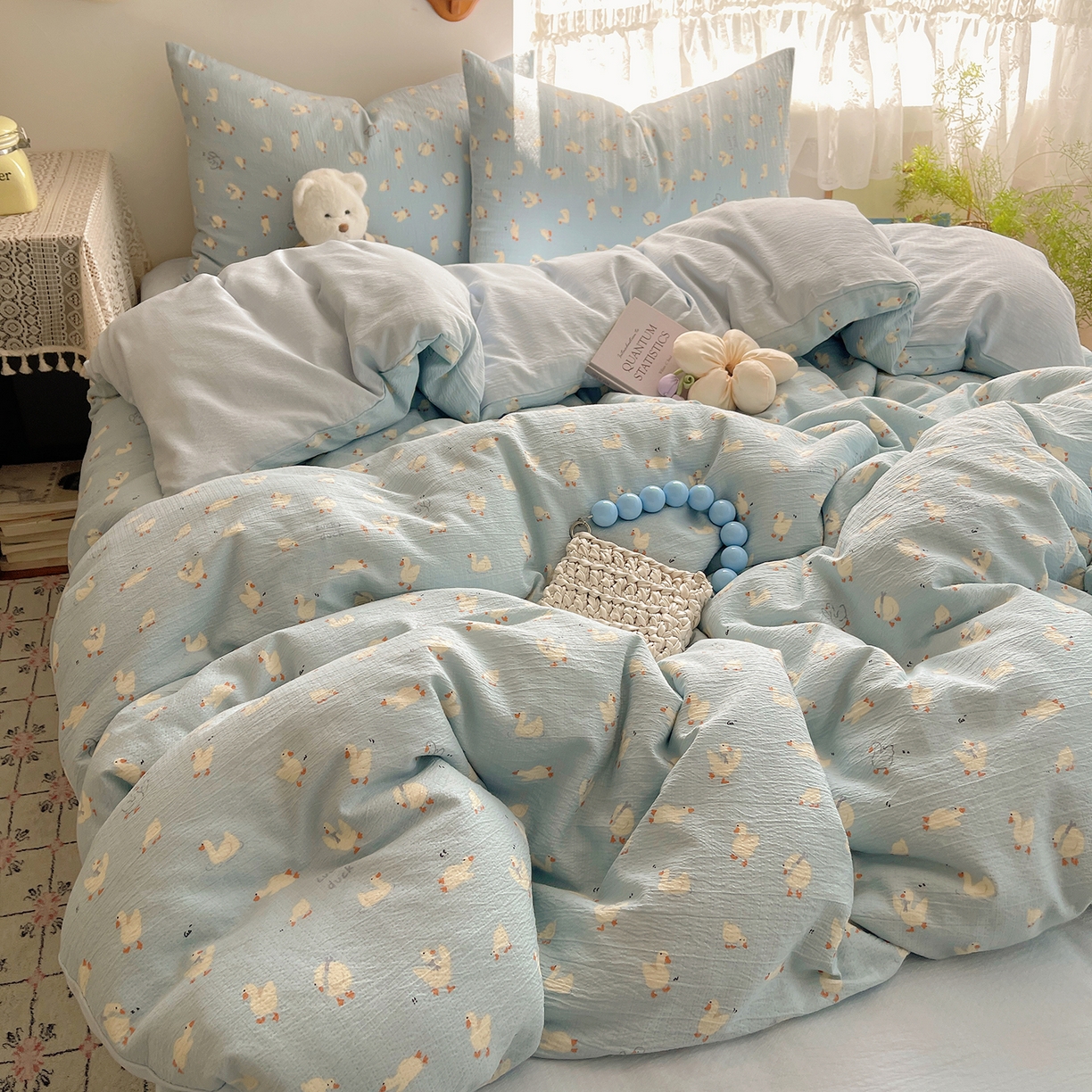 91家纺网 家纺一手货源 找家纺 沐芷 2026 【提供买家秀】简约可爱双层纱四件套床上用品 单被套/四件套 彼岸-项天歌