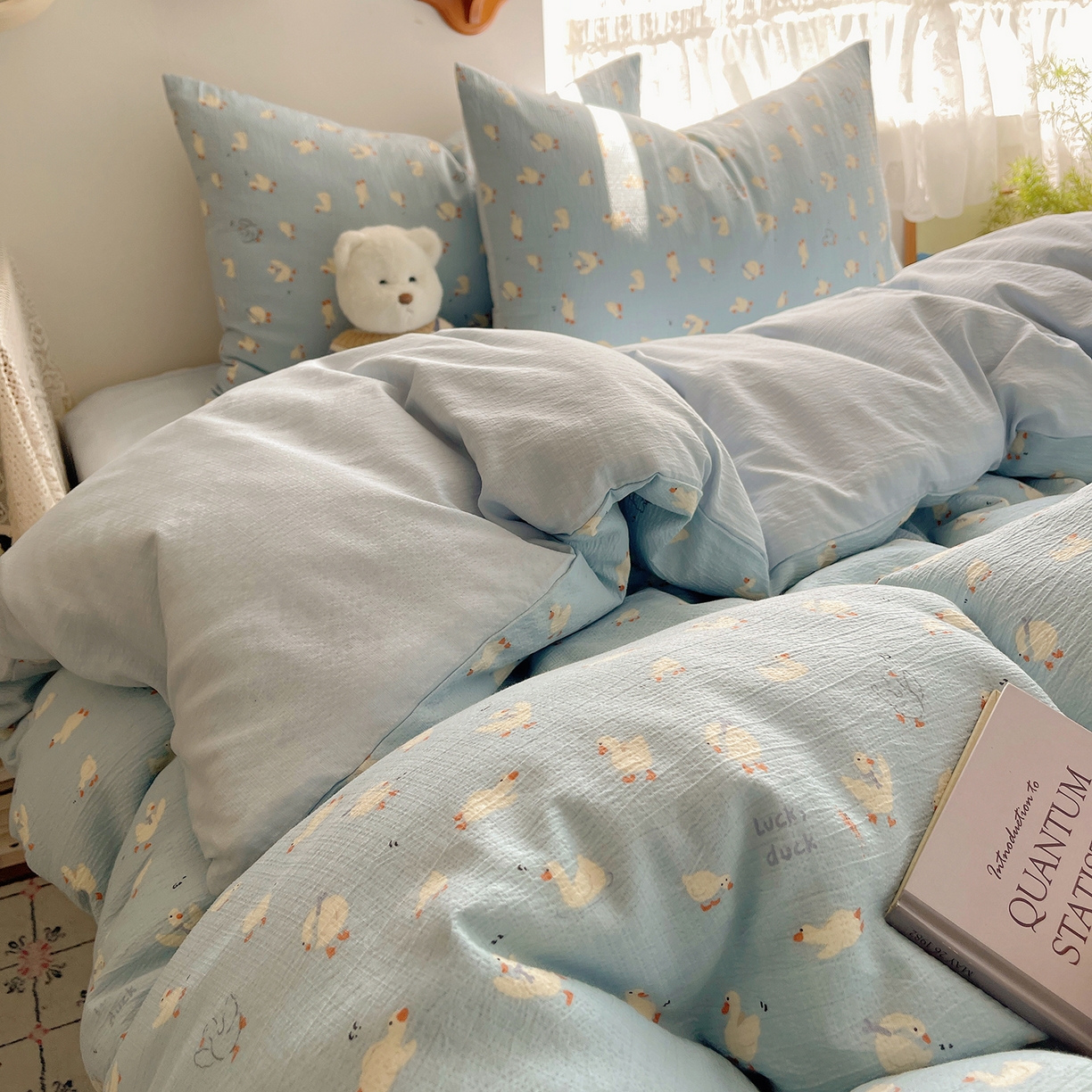 91家纺网 家纺一手货源 找家纺 沐芷 2026 【提供买家秀】简约可爱双层纱四件套床上用品 单被套/四件套 彼岸-项天歌