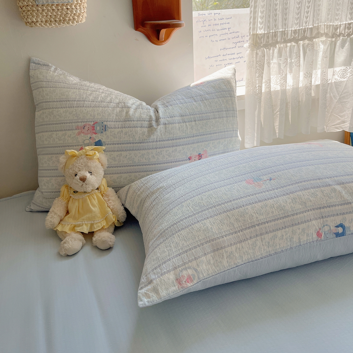 91家纺网 家纺一手货源 找家纺 沐芷 2026 【提供买家秀】简约可爱双层纱四件套床上用品 单被套/四件套 彼岸-小象宝宝