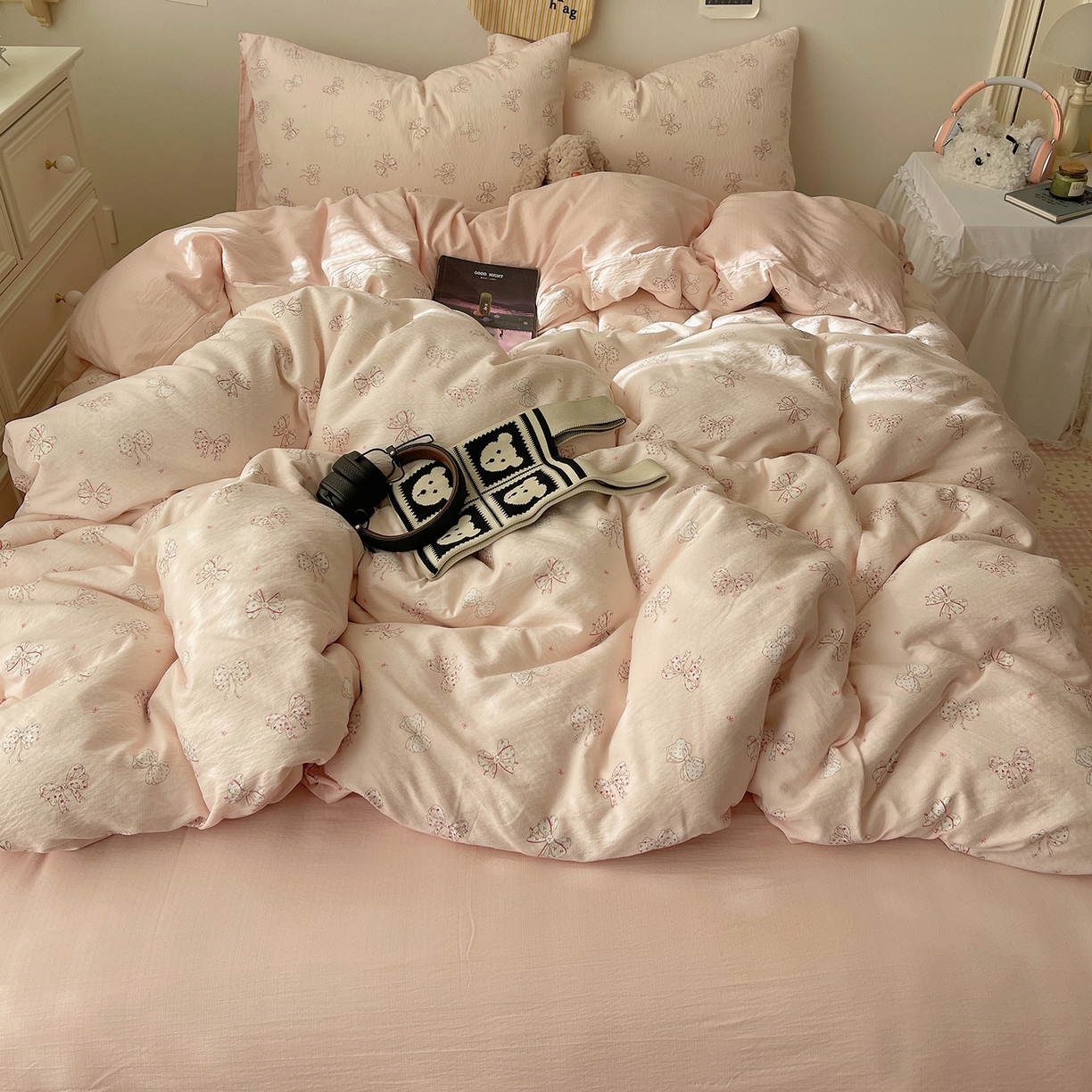 91家纺网 家纺一手货源 找家纺 沐芷 2026 【提供买家秀】简约可爱双层纱四件套床上用品 单被套/四件套 彼岸-心愿