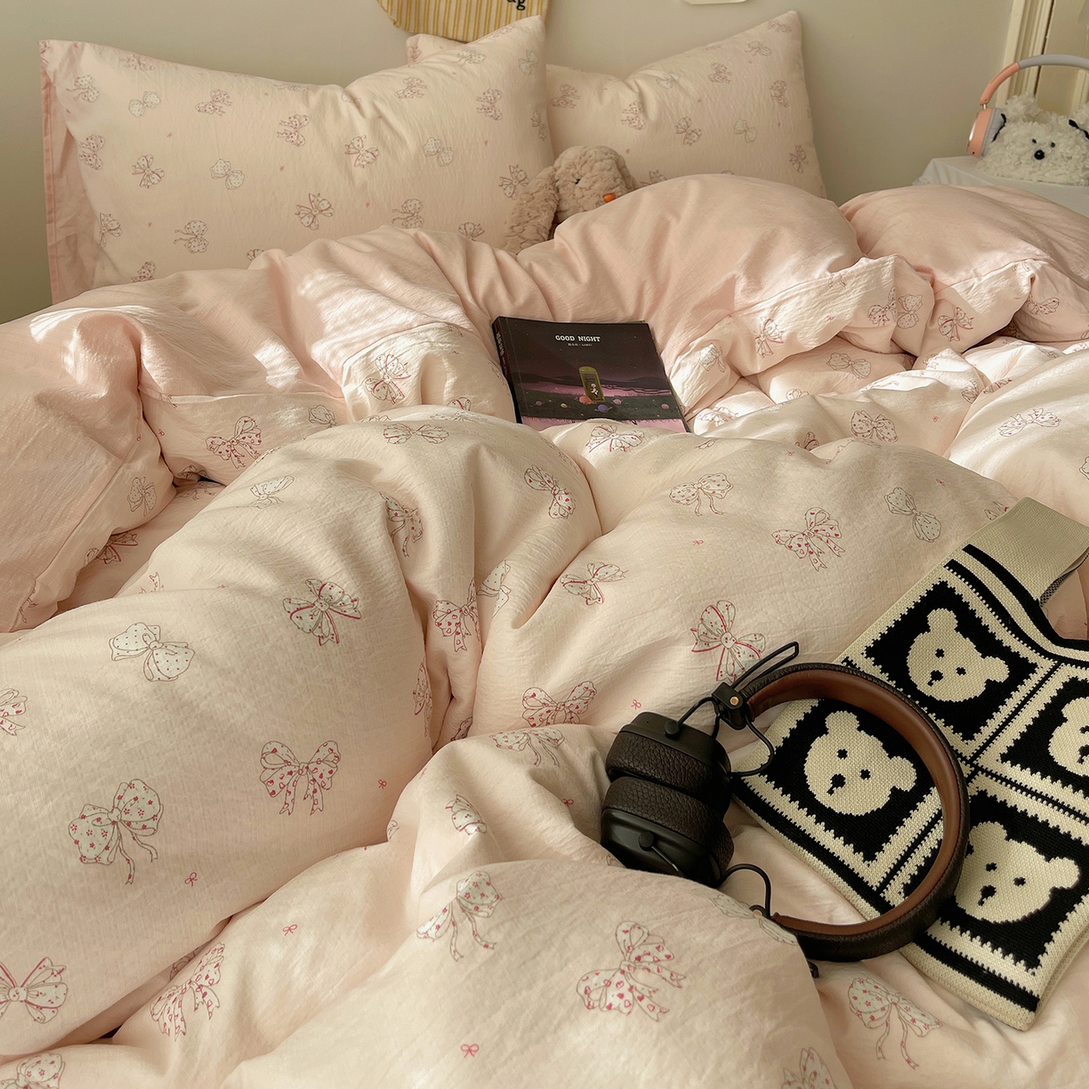 91家纺网 家纺一手货源 找家纺 沐芷 2026 【提供买家秀】简约可爱双层纱四件套床上用品 单被套/四件套 彼岸-心愿