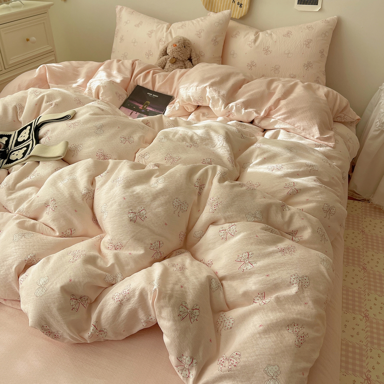 91家纺网 家纺一手货源 找家纺 沐芷 2026 【提供买家秀】简约可爱双层纱四件套床上用品 单被套/四件套 彼岸-心愿