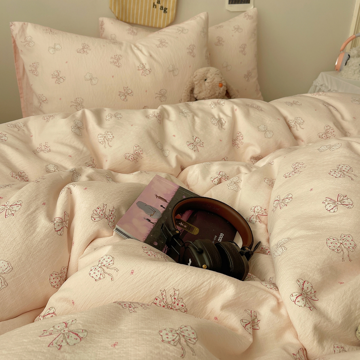 91家纺网 家纺一手货源 找家纺 沐芷 2026 【提供买家秀】简约可爱双层纱四件套床上用品 单被套/四件套 彼岸-心愿