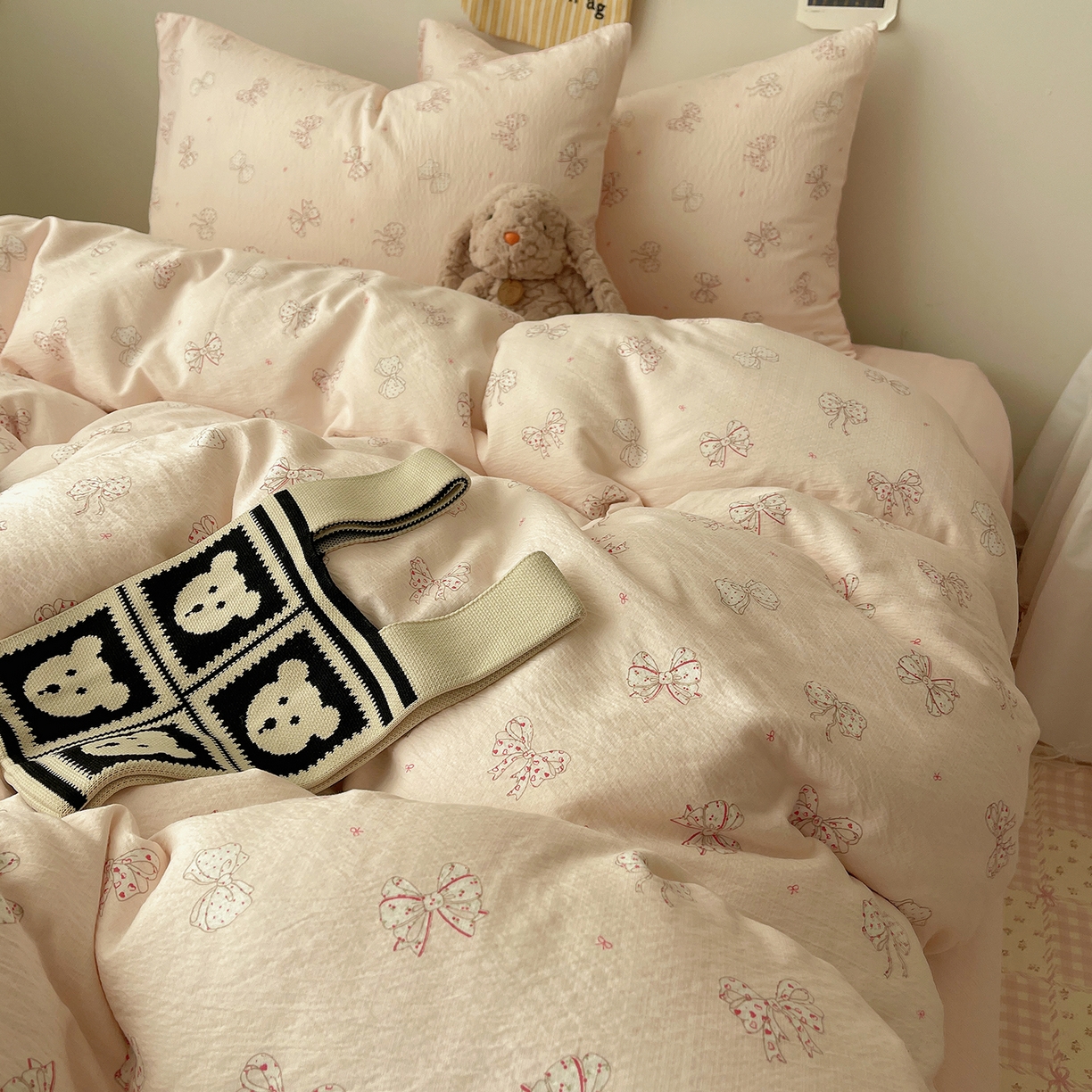 91家纺网 家纺一手货源 找家纺 沐芷 2026 【提供买家秀】简约可爱双层纱四件套床上用品 单被套/四件套 彼岸-心愿