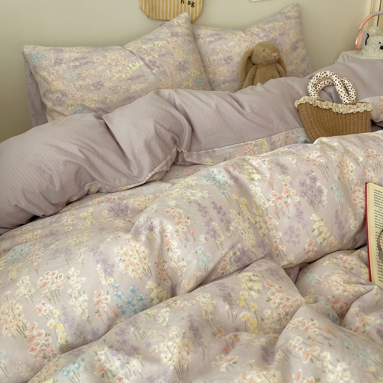 91家纺网 家纺一手货源 找家纺 沐芷 2026 【提供买家秀】简约可爱双层纱四件套床上用品 单被套/四件套 彼岸-薰衣草