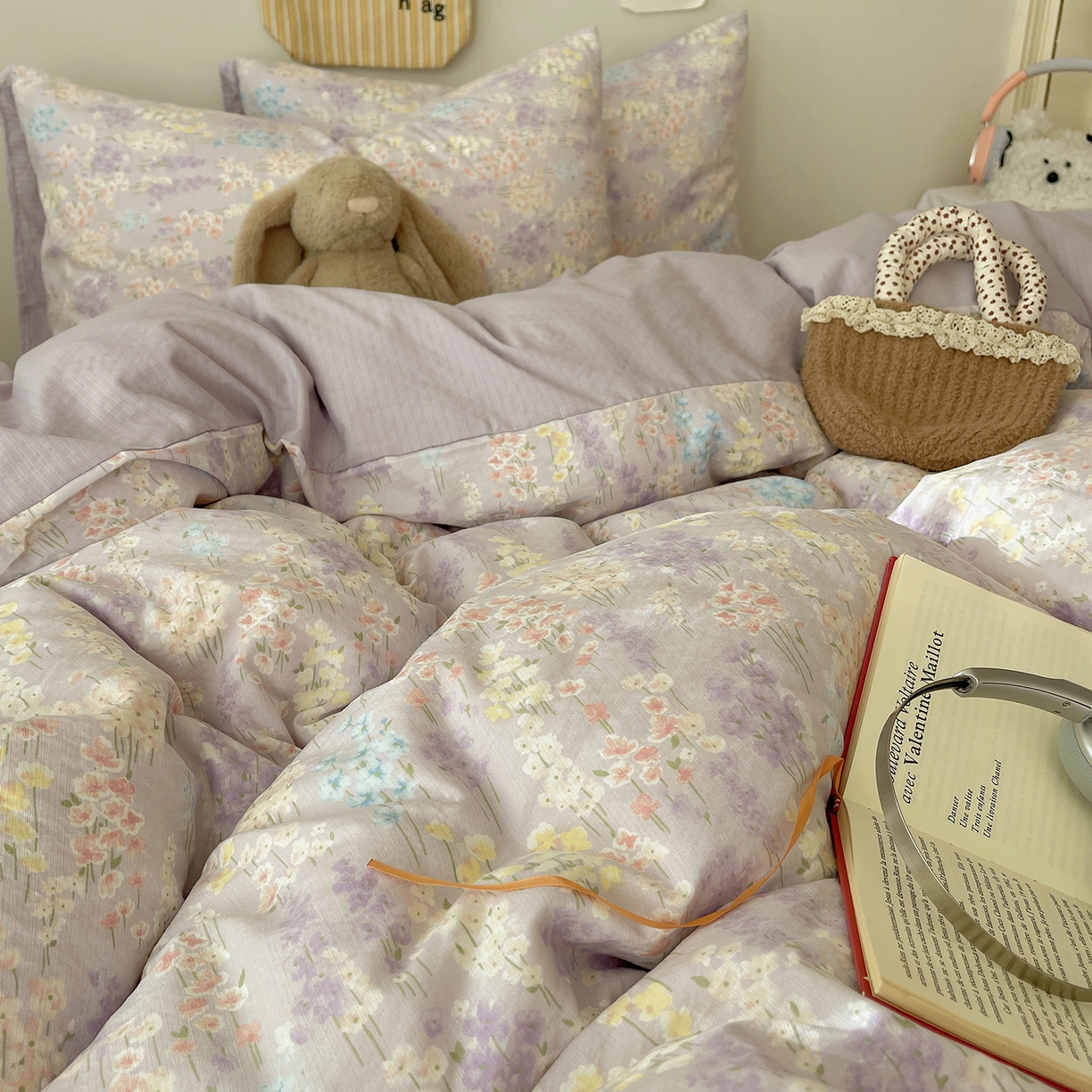 91家纺网 家纺一手货源 找家纺 沐芷 2026 【提供买家秀】简约可爱双层纱四件套床上用品 单被套/四件套 彼岸-薰衣草