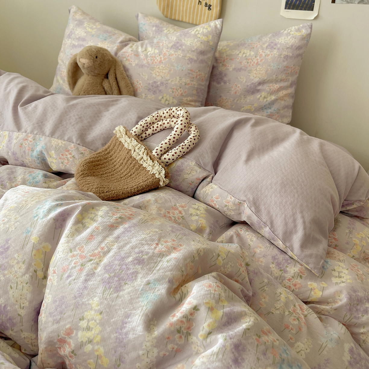 91家纺网 家纺一手货源 找家纺 沐芷 2026 【提供买家秀】简约可爱双层纱四件套床上用品 单被套/四件套 彼岸-薰衣草