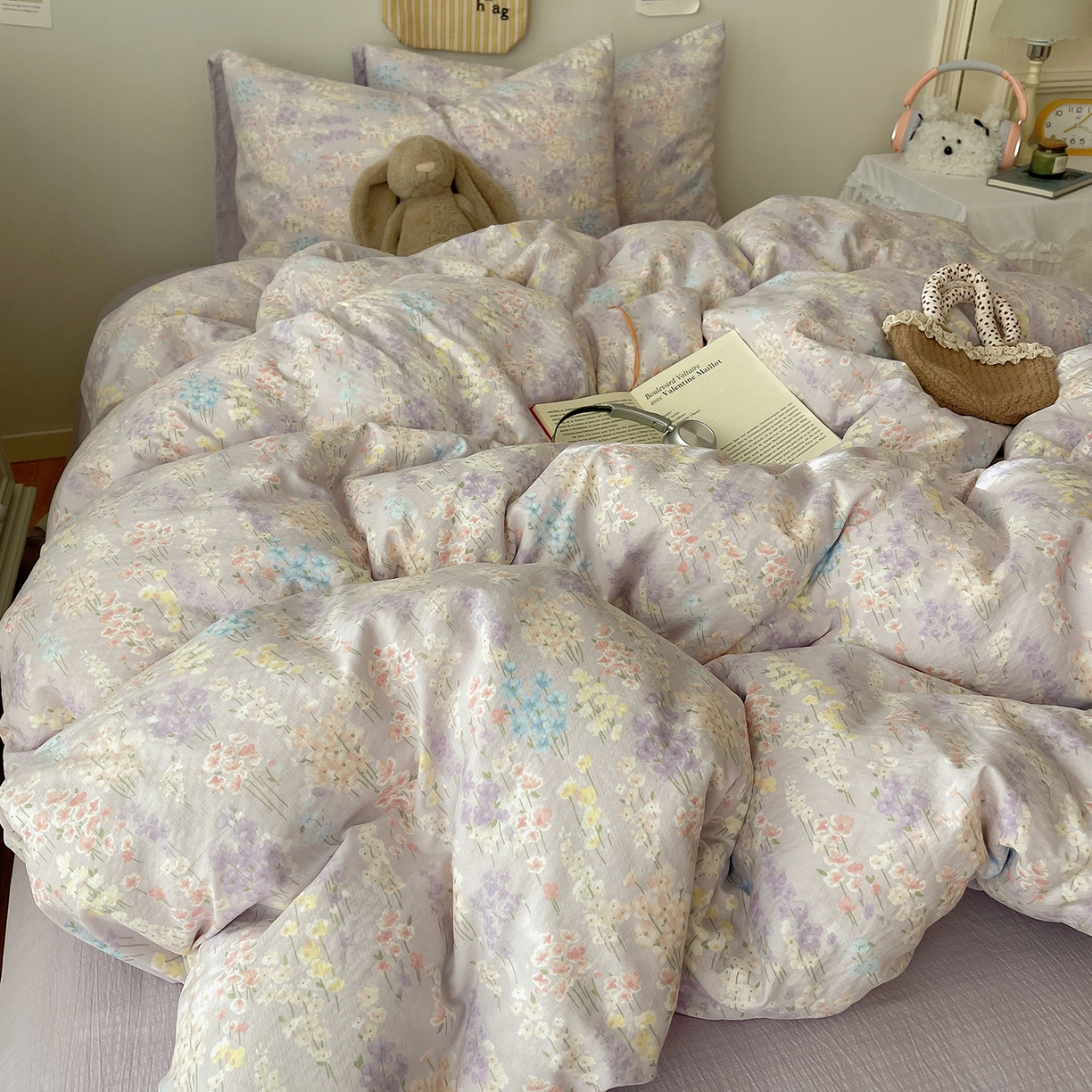 91家纺网 家纺一手货源 找家纺 沐芷 2026 【提供买家秀】简约可爱双层纱四件套床上用品 单被套/四件套 彼岸-薰衣草