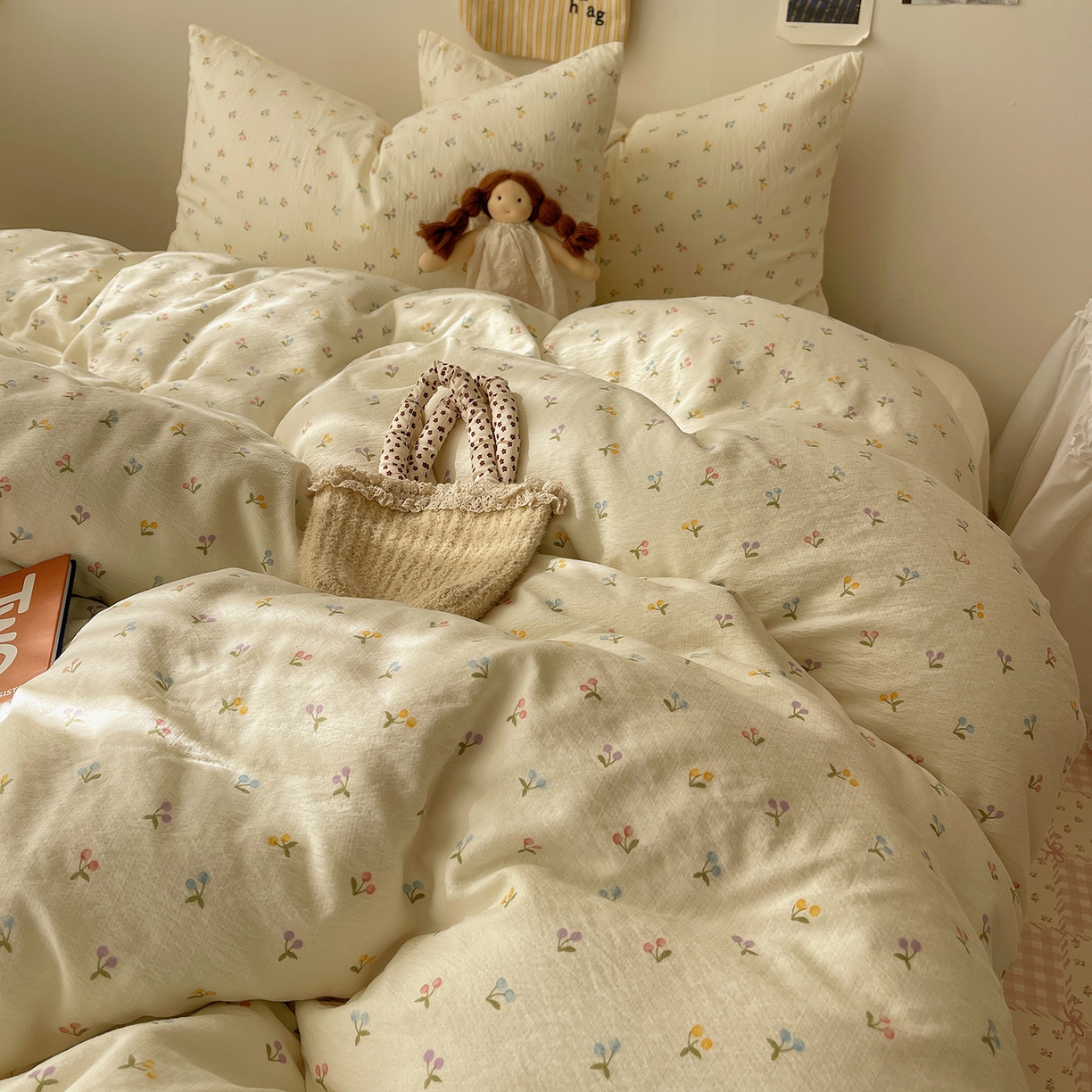 91家纺网 家纺一手货源 找家纺 沐芷 2026 【提供买家秀】简约可爱双层纱四件套床上用品 单被套/四件套 彼岸-樱桃布丁