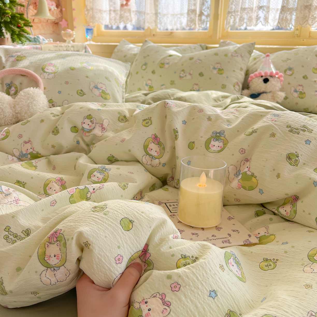 91家纺网 家纺一手货源 找家纺 （总）瑞钰 2025新款云感双层纱暗合四件套