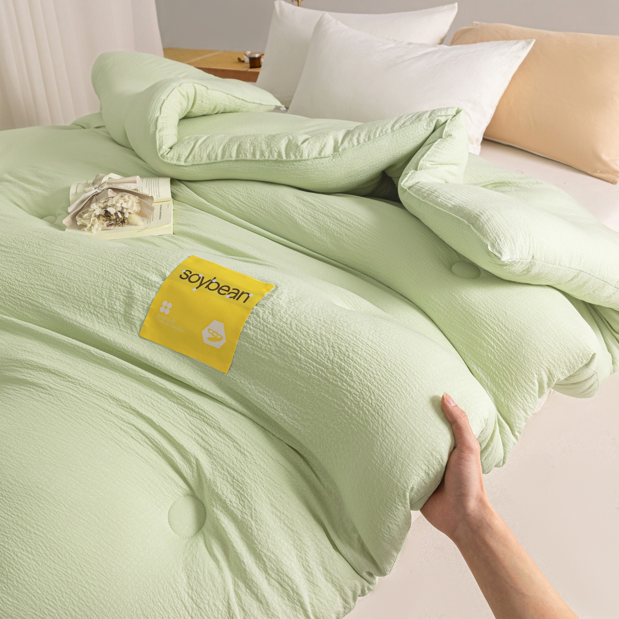 91家纺网 家纺一手货源 找家纺 好尚居 2026新款A类超柔提花贴标纤维被被子被芯 水绿