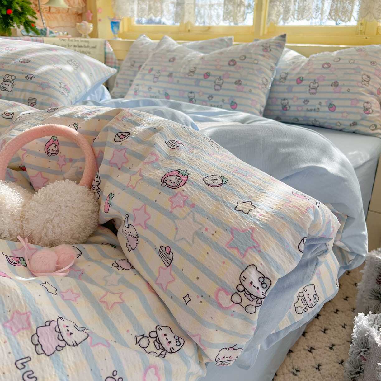 91家纺网 家纺一手货源 找家纺 （总）瑞钰 2025新款云感双层纱暗合四件套